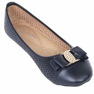 Women Ballerina Buckle Flats, black, b-1614